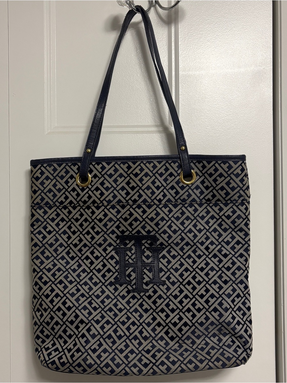 Tommy Hilfiger Navy & Cream Signature Monogram Tote Bag Purse
